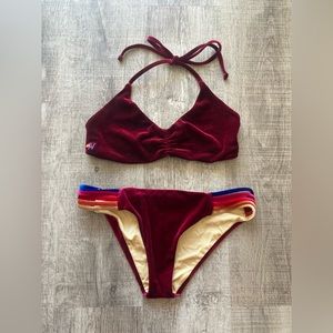 Aviator Nation Velvet Bikini: Ruched Bralette Style Top & Fixed String Bottoms